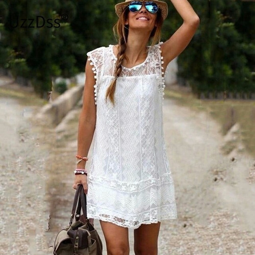 Vestido Blanco Con Encaje Talle M