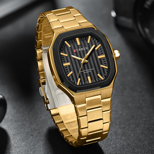 Relojes Impermeables De Acero Inoxidable Curren Fashion Para Color Del Fondo Dorado/negro