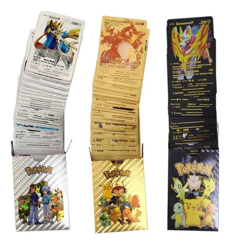 Cartas Pokemon Doradas, Negras Y Plateadas Mazo D 55 Cartas 