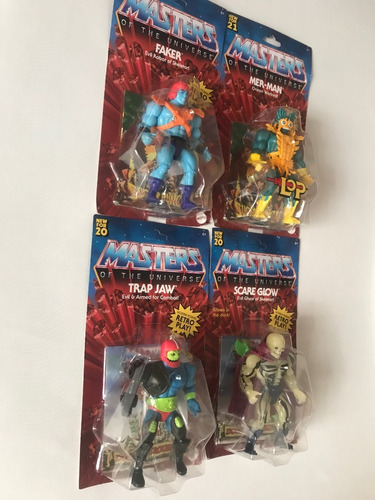 4 Villanos Motu Origins Trapjaw Scareglow Merman Carton Malt (Usado)