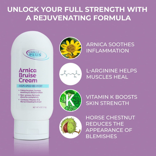 Miracle Plus Arnica Bruise Cream,4 Oz By Miracle Plus Pack 2