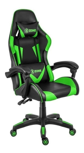 Silla de escritorio XZone CGR-01 gamer ergonómica  negra y verde con tapizado de cuero sintético