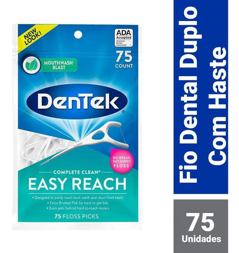 Fio Dental Dentek Floss Picks Complete Clean Easy Reach 75un