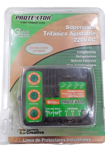 Protector Trifásico Ajustable 220v  10a Marca Protextor