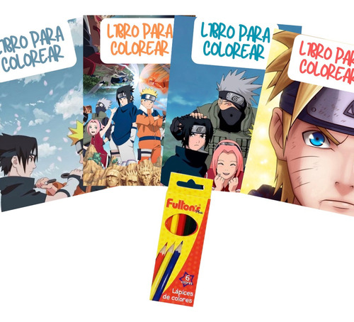 Pack 4 Libros Para Colorear Naruto 