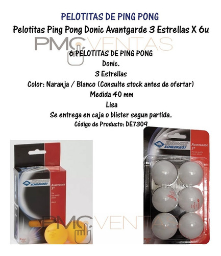 Pelotitas Ping Pong Donic Avantgarde 3 Estrellas X 6u