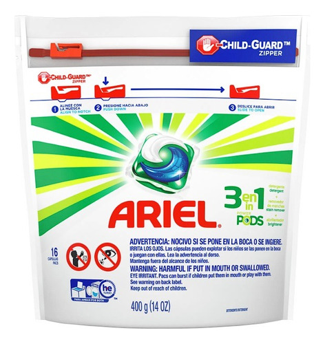 Ariel Pods Jabon 3 En 1 -capsulas X 16 -  Quitaman + Abrilla