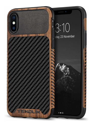 Para iPhone XS Diseño Fibra Carbono Color Marron