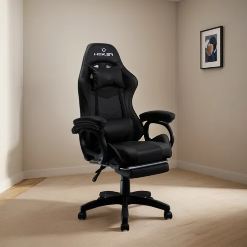 Cadeira Gamer Preto Healer Level Reclinável Com Apoio Pés