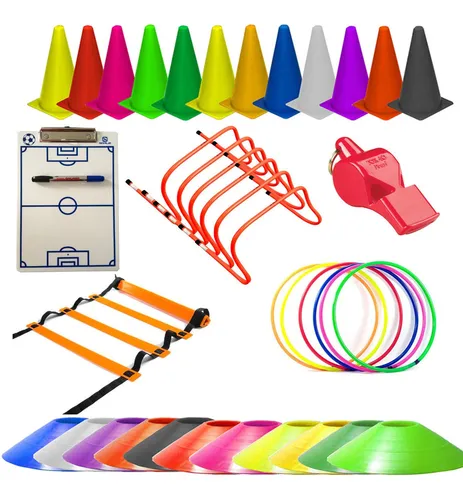 comprar Kit Conos + Platos + Vallas + Escalera + Aros + Silbato