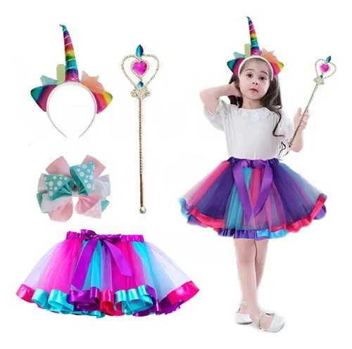 Set infantil de unicornio con tutú, diadema y varita, disfraz de