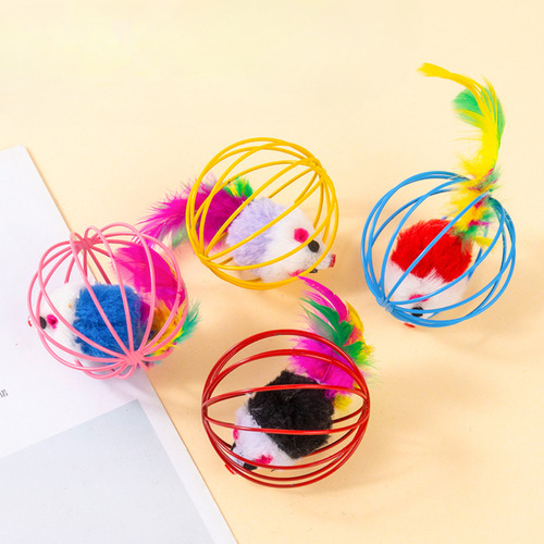 Ratón De Plumas En Jaula Colorida Para Gato Autojuego