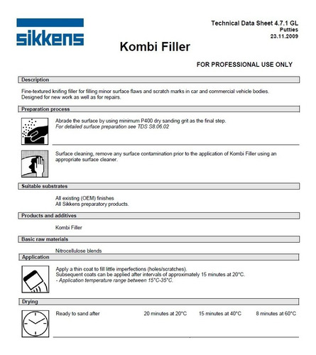 Masilla Rapida Putty Kombifiller - 0,200kg Sikkens 1k X 12 U