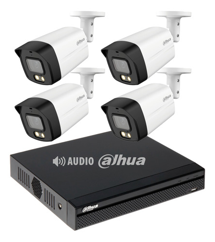 Kit 4 Camaras Seguridad Dahua Con Audio 1080p 2mp Exterior