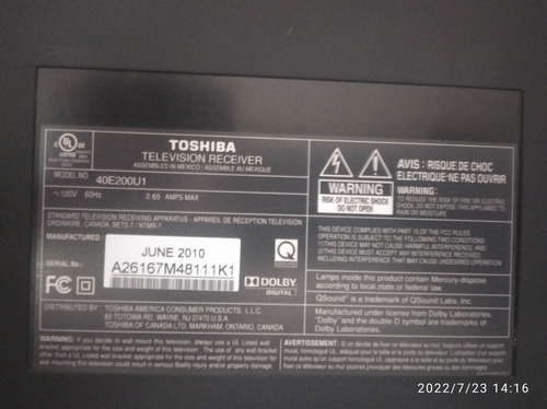 Imagen 3 de 5 de Tv Toshiba Lcd 40 Fhd , Reaparar O Repuesto, C/control