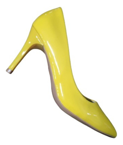 Zapato Ecocuero Color Amarillo Taco 8 Cm Fino  