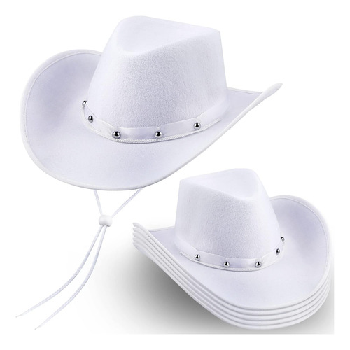 Paquete De 6 Sombreros De Vaquero Blancos A Granel, De Lisos