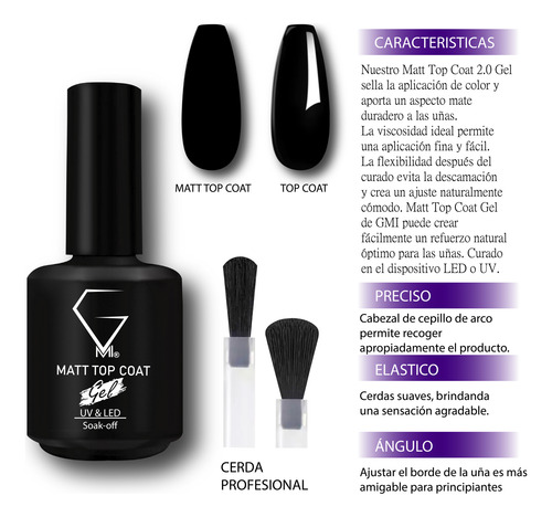 Matte Top Coat Para Uñas Gmi 15ml