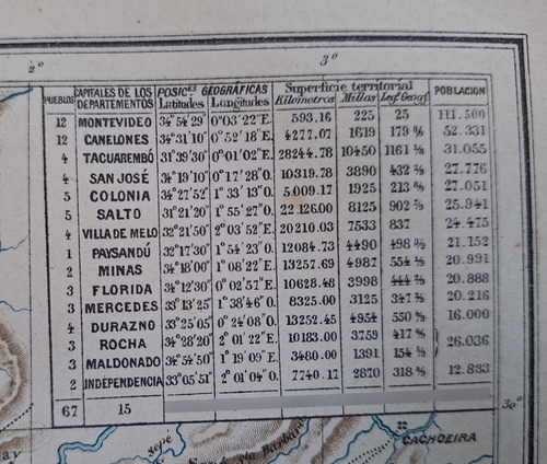 Mapa Uruguay Año 1881 Creacion Rocha Río Negro (Usado)