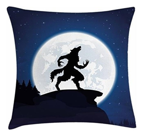 Ambesonne Wolf Throw Pillow Cojín, Full Moon Night Sky Gruñ