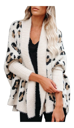 Chaqueta Cárdigan Para Mujer Suéter Estampado Leopardo 3687