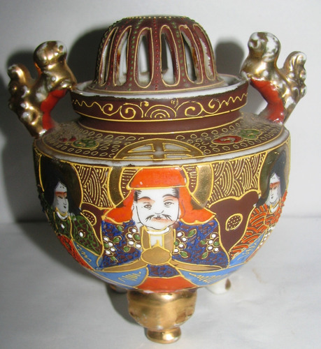 Incensario Sahumador Antiguo Porcelana Satsuma 5 Caras