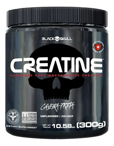 Creatina monohidratada pura Black Skull Pura 300g - 100% Monoidratada em pó Sem sabor x 300g
