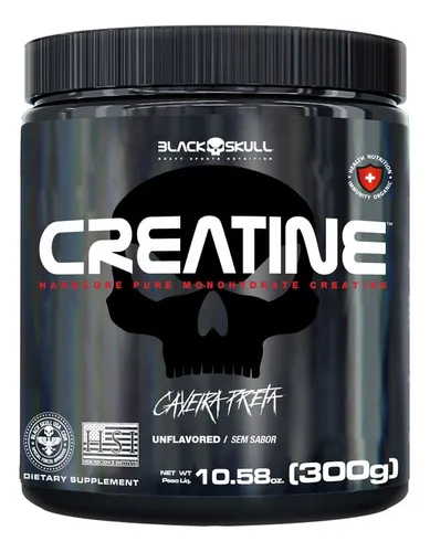 Creatina Pura Monohidratada 300g Pote Black Skull Sabor Sem Sabor