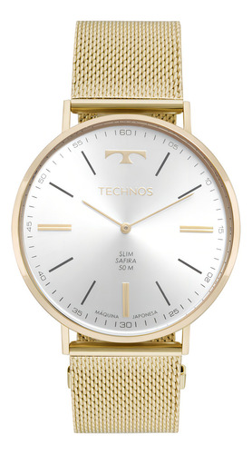 Relógio Technos Masculino Slim Dourado - 2025ltz/1c Bisel Branco