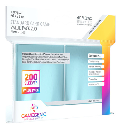 Gamegenic: Prime Standard Card Game Sleeve Value Pack 200 Un