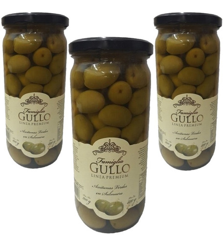 Aceitunas Verde Extra Grandes En Salmuera Gullo 330g Pack X3