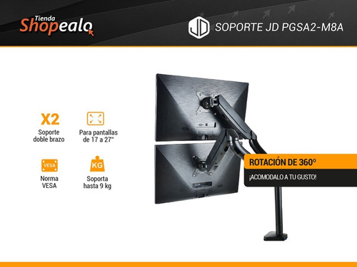 Imagen 2 de 8 de Soporte De Mesa Doble Monitor Jd Modelo Pgsa2-m8a 17 A 27 -*