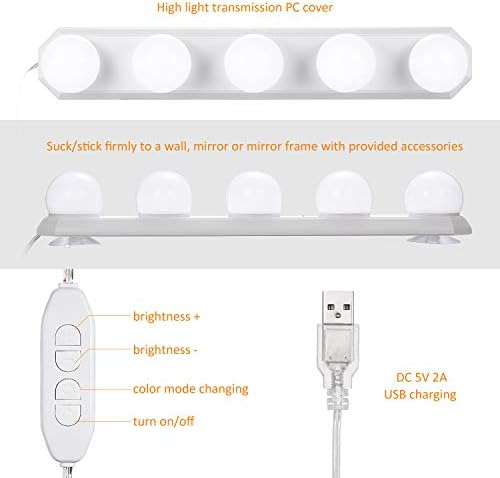 Tomshine Led Vanity Para Espejo 5 Bombillas 3 Modos De Color