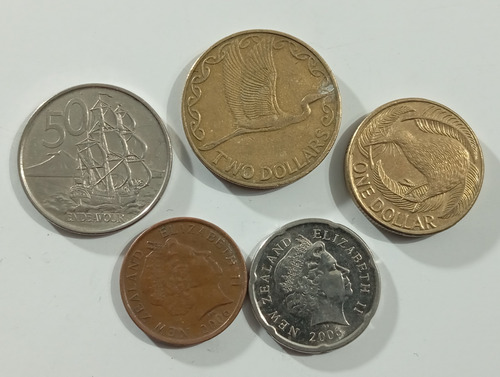 5 Monedas De New Zelanda Diferentes 10-20-50-cent 1-2 Dollar (Usado)