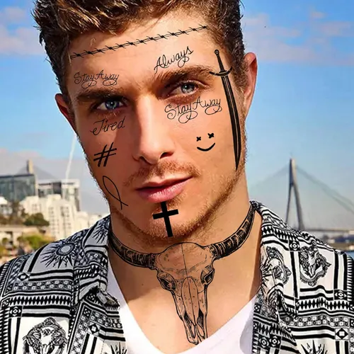 12 Hojas Juego De Tatuajes De Cara De Halloween, 4 Hojas De