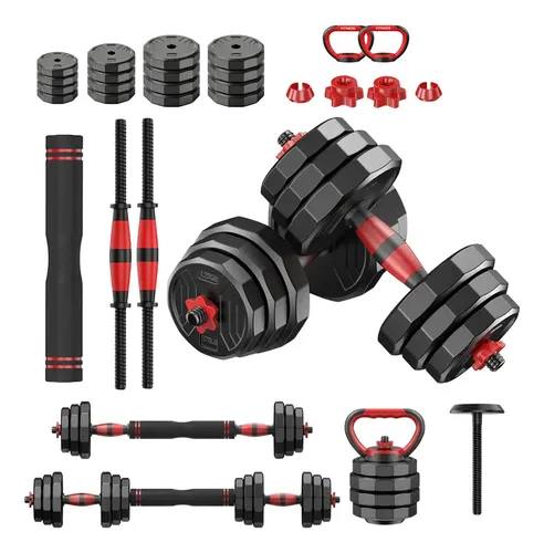 Kit Halteres Anilhas Ajustável 40kg Kettlebell Barbell Preto