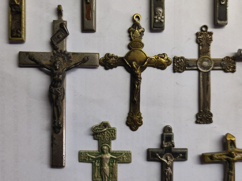 Lote Antiguos Crucifijos Rosario O Bolsillo Metal Y Ébano (Usado)