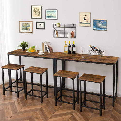 Juego Mesa Y Sillas De Bar Rectangular 47.2x2 Marrón Rústico