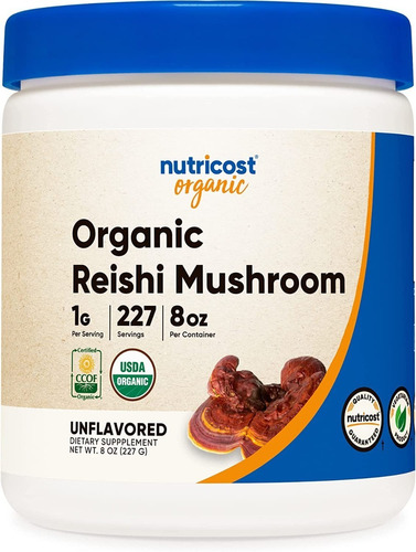 Suplemento dietético orgânico de cogumelos Reishi Nutricost 227g de sabor insípido
