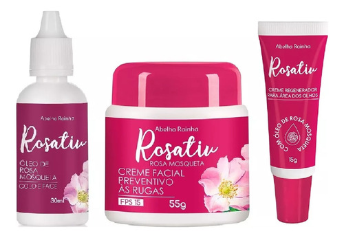 Kit Rosativ Rosa Mosqueta Creme Rugas + Olhos + Óleo Abelha