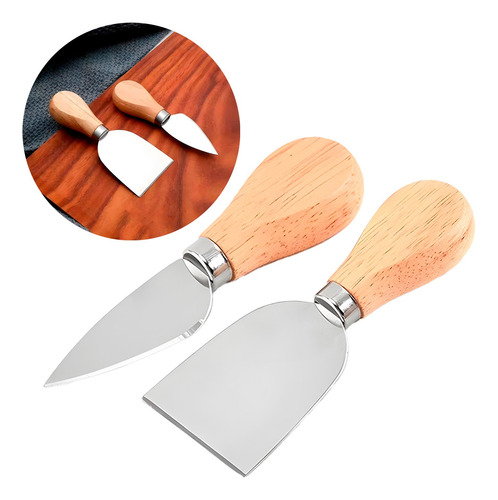 Conjunto 04 Facas Para Queijos Aço Inox Cabo Bambu Reforçado