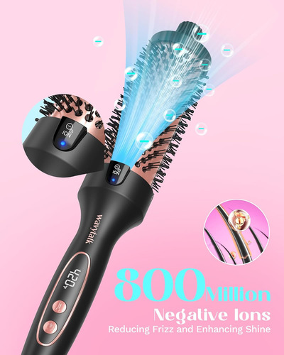 Wavytalk Cepillo Térmico Redondo Calentado 5 Ajustes De Temp Negra Con Rosa