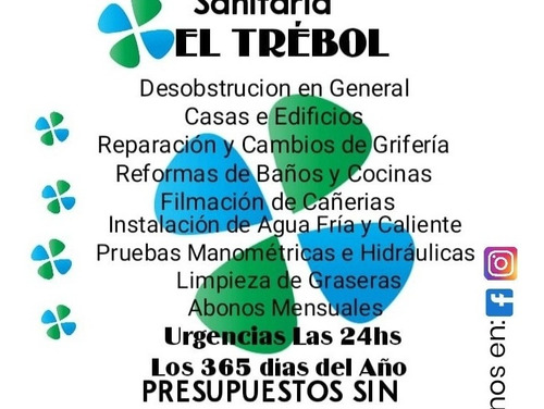 Imagen 1 de 5 de Sanitaria,urgencias 24 Hs,desobstrucciones,lim. De Graseras,