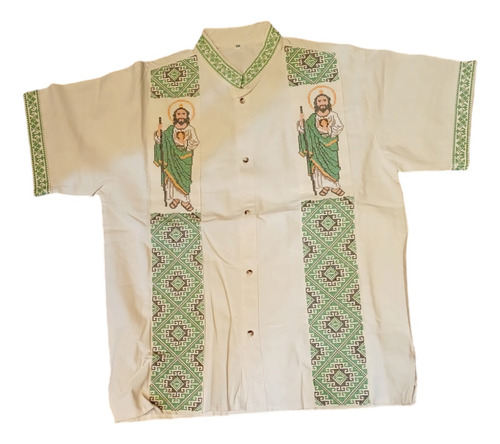 Guayabera Tipica Artesanal Punto De Cruz Bordado San Judas