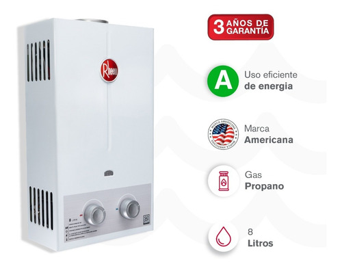 Calentador De Agua 8lt Gas Propano Tiro Natural Rheem