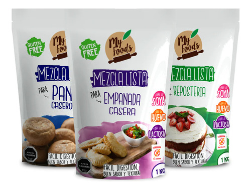 Pack 3 My Foods (pan Reposteria Empanadas) Sin Gluten 1 Kilo