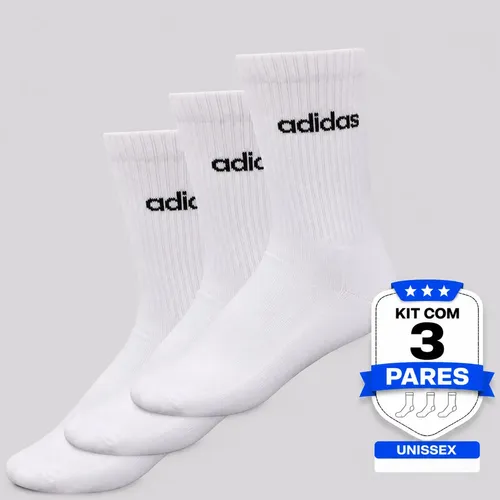 Kit Meia adidas Lin Crew 3 Pares Branca