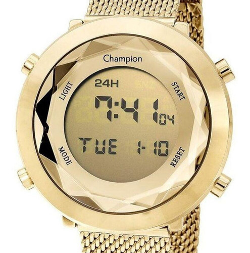 Relógio Feminino Digital Dourado E Amarelo Champion Original