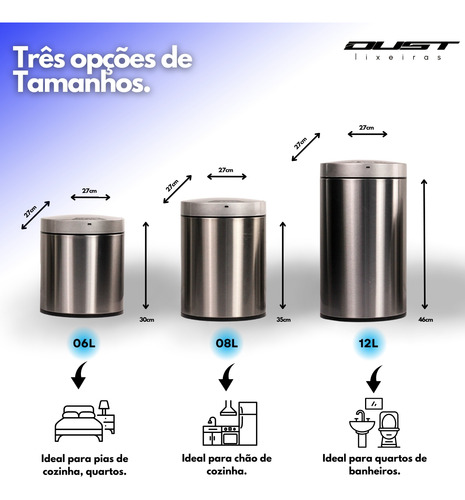 Lixeira Automática Inox Com Sensor 8l Banheiro Piso Cozinha