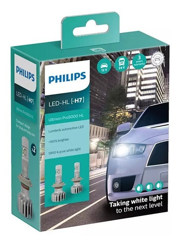 Kit Philips Lampara H7 Ultinon Led Pro5000 Hl 5800k 12/24v  